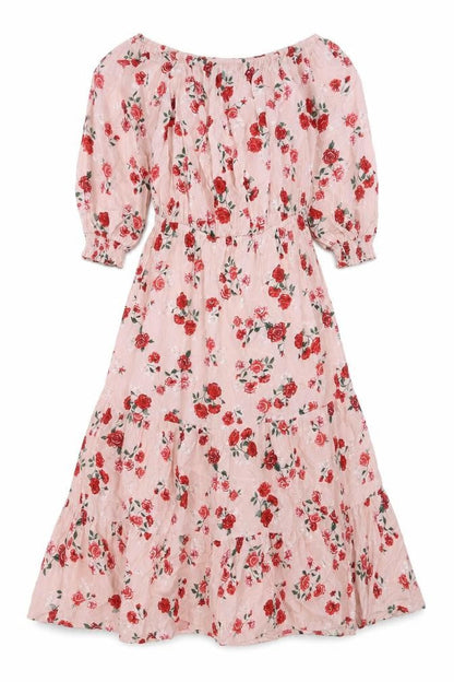 H&M Womens Pink Floral Viscose A-Line Size 8 Off the Shoulder Pullover - Pleated