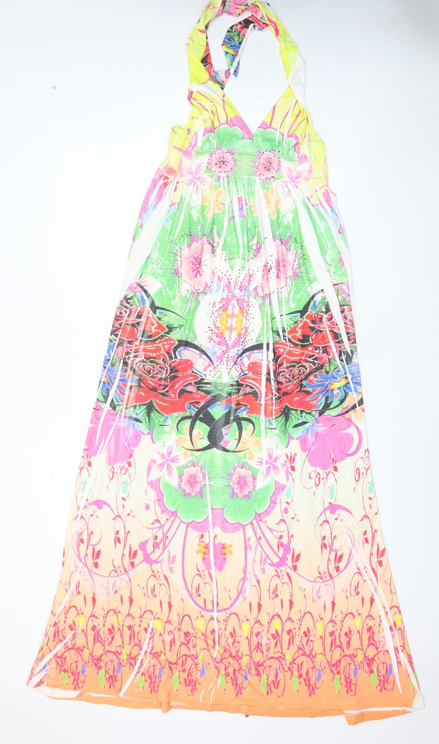 Rosa & Rose Womens Multicoloured Geometric Polyester A-Line Size L Halter Tie - Beaded