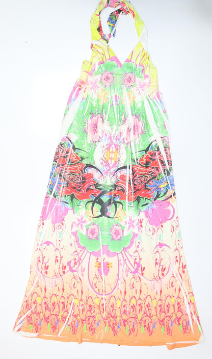Rosa & Rose Womens Multicoloured Geometric Polyester A-Line Size L Halter Tie - Beaded