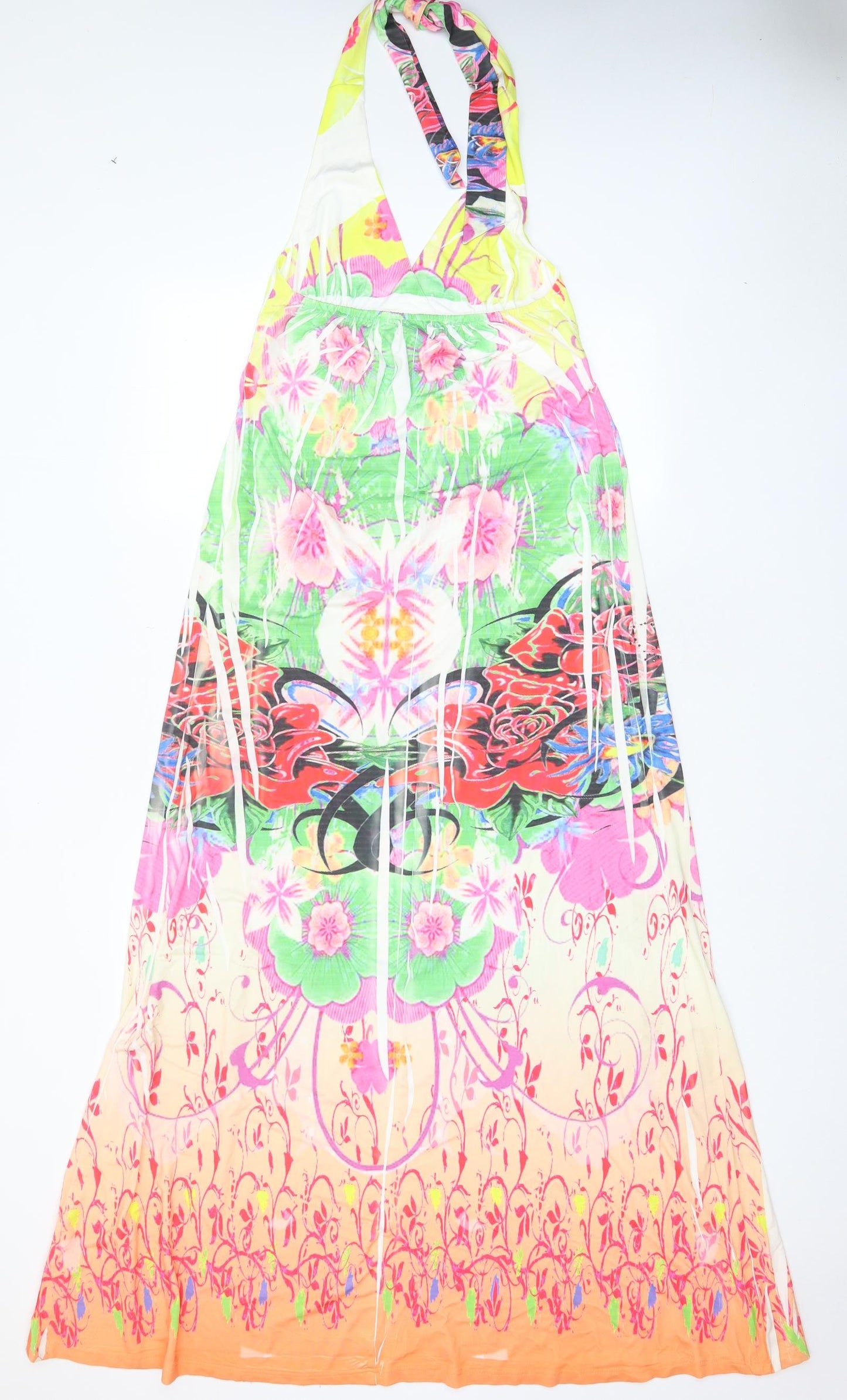 Rosa & Rose Womens Multicoloured Geometric Polyester A-Line Size L Halter Tie - Beaded