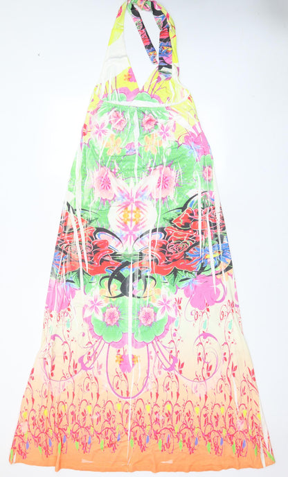 Rosa & Rose Womens Multicoloured Geometric Polyester A-Line Size L Halter Tie - Beaded