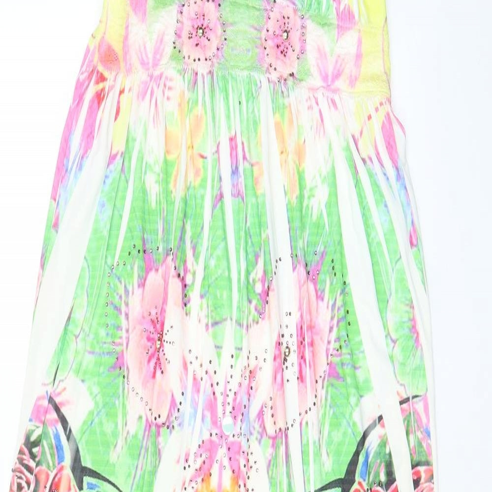 Rosa & Rose Womens Multicoloured Geometric Polyester A-Line Size L Halter Tie - Beaded