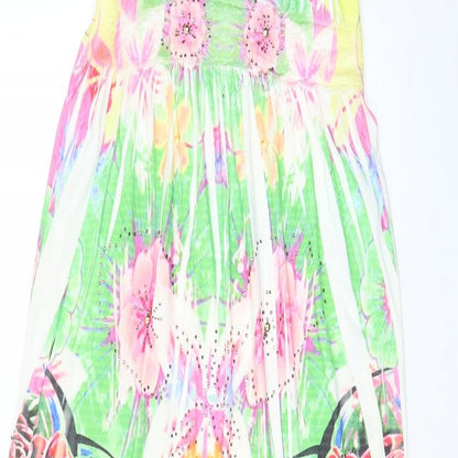 Rosa & Rose Womens Multicoloured Geometric Polyester A-Line Size L Halter Tie - Beaded