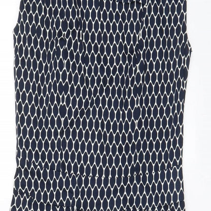 Apricot Womens Blue Geometric Cotton A-Line Size 8 V-Neck Zip - Pleated