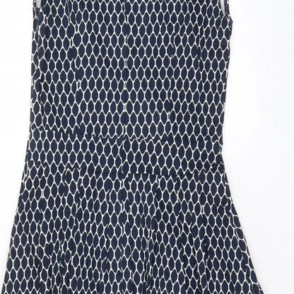 Apricot Womens Blue Geometric Cotton A-Line Size 8 V-Neck Zip - Pleated