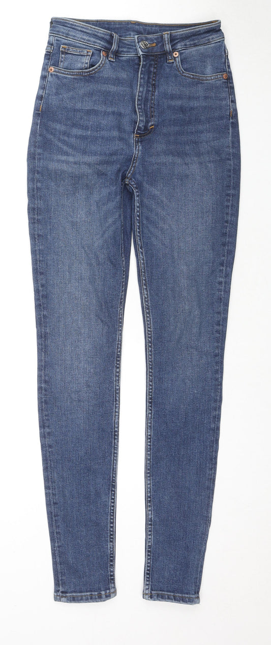 Monki Womens Blue Cotton Skinny Jeans Size 28 L30 in Regular Zip