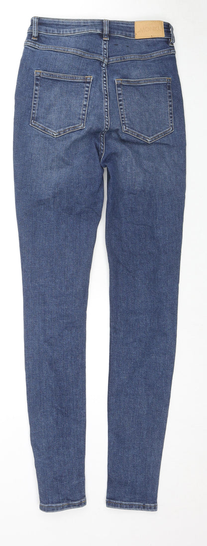 Monki Womens Blue Cotton Skinny Jeans Size 28 L30 in Regular Zip