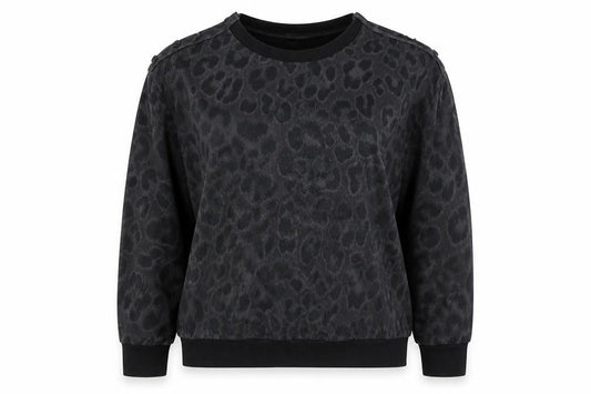 Euromoda Womens Grey Animal Print Polyester Pullover Sweatshirt Size XL Pullover - Leopard Print, Button Detail