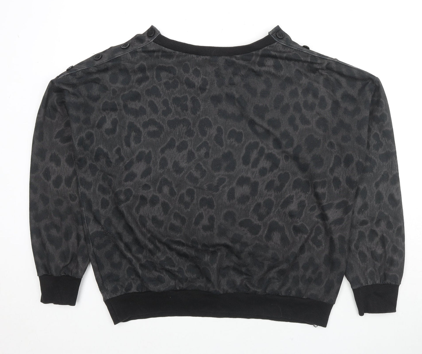 Euromoda Womens Grey Animal Print Polyester Pullover Sweatshirt Size XL Pullover - Leopard Print, Button Detail