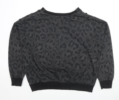 Euromoda Womens Grey Animal Print Polyester Pullover Sweatshirt Size XL Pullover - Leopard Print, Button Detail