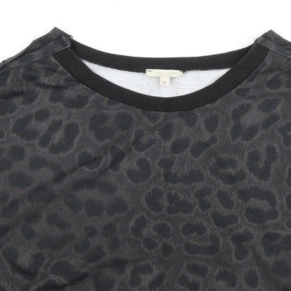 Euromoda Womens Grey Animal Print Polyester Pullover Sweatshirt Size XL Pullover - Leopard Print, Button Detail