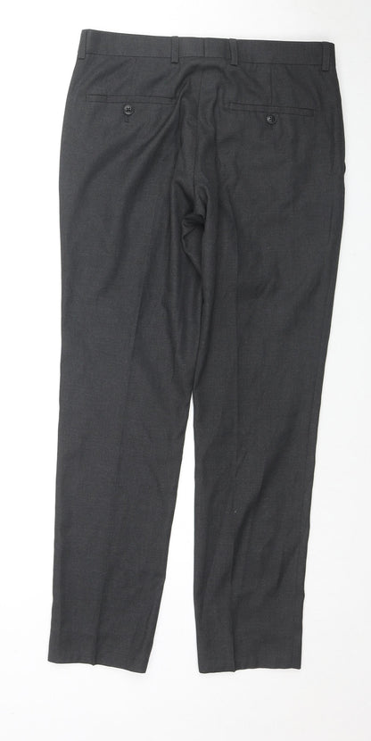Moss London Mens Grey Polyester Trousers Size 30 in L28 in Slim Zip