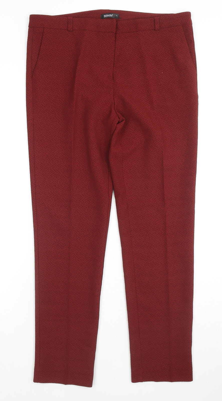 Benim Womens Red Geometric Polyester Trousers Size XL L27 in Regular Zip