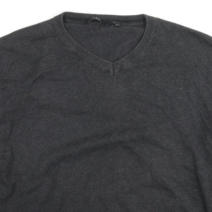 Very Mens Grey V-Neck Cotton Pullover Jumper Size 2XL Long Sleeve