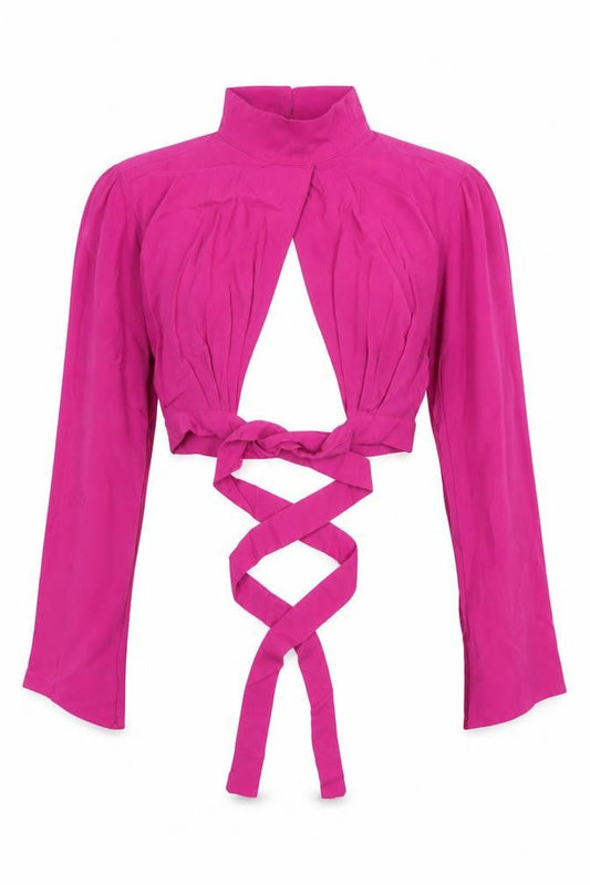 Lefon Womens Pink Viscose Wrap Blouse Size 12 High Neck