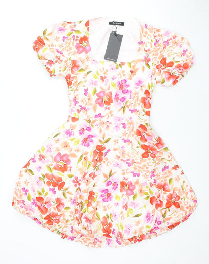 Jus De Pom Womens Multicoloured Floral Polyester Fit & Flare Size S Square Neck Tie - Size S/M
