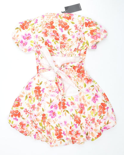 Jus De Pom Womens Multicoloured Floral Polyester Fit & Flare Size S Square Neck Tie - Size S/M