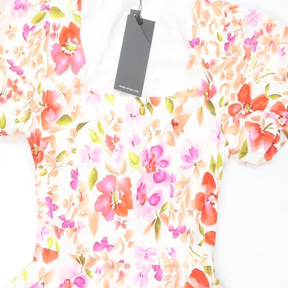 Jus De Pom Womens Multicoloured Floral Polyester Fit & Flare Size S Square Neck Tie - Size S/M