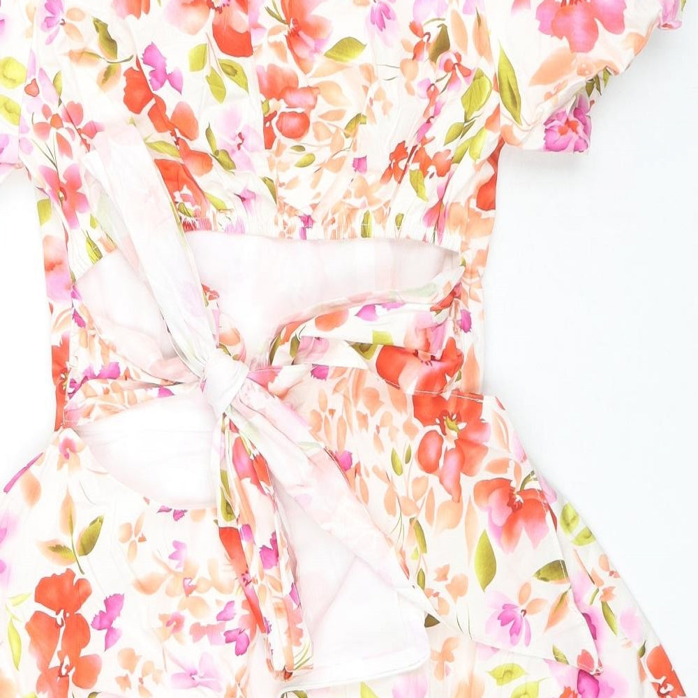 Jus De Pom Womens Multicoloured Floral Polyester Fit & Flare Size S Square Neck Tie - Size S/M