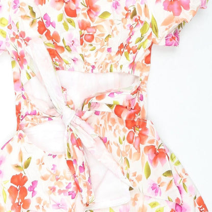 Jus De Pom Womens Multicoloured Floral Polyester Fit & Flare Size S Square Neck Tie - Size S/M