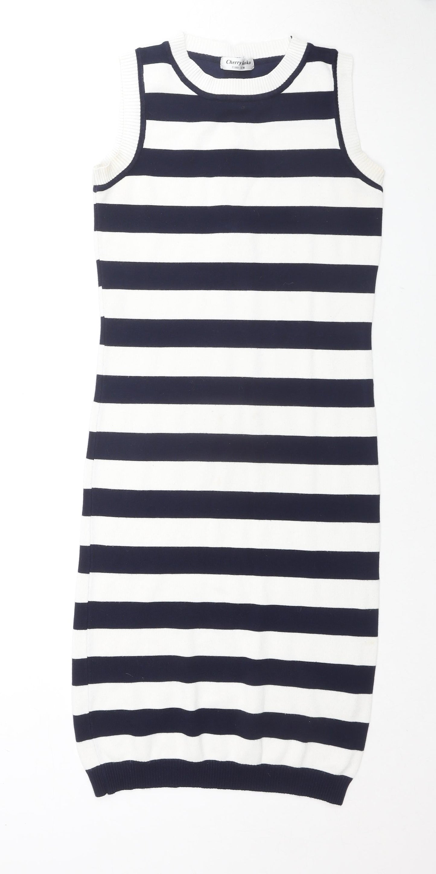 Cherry Coco Womens Black Striped Cotton Tank Dress Size S Round Neck Pullover - Size S/M