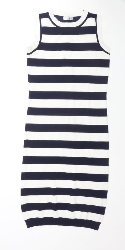 Cherry Coco Womens Black Striped Cotton Tank Dress Size S Round Neck Pullover - Size S/M