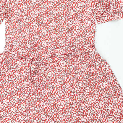 Boohoo Womens Red Floral Polyester Trapeze & Swing Size 10 Square Neck Pullover