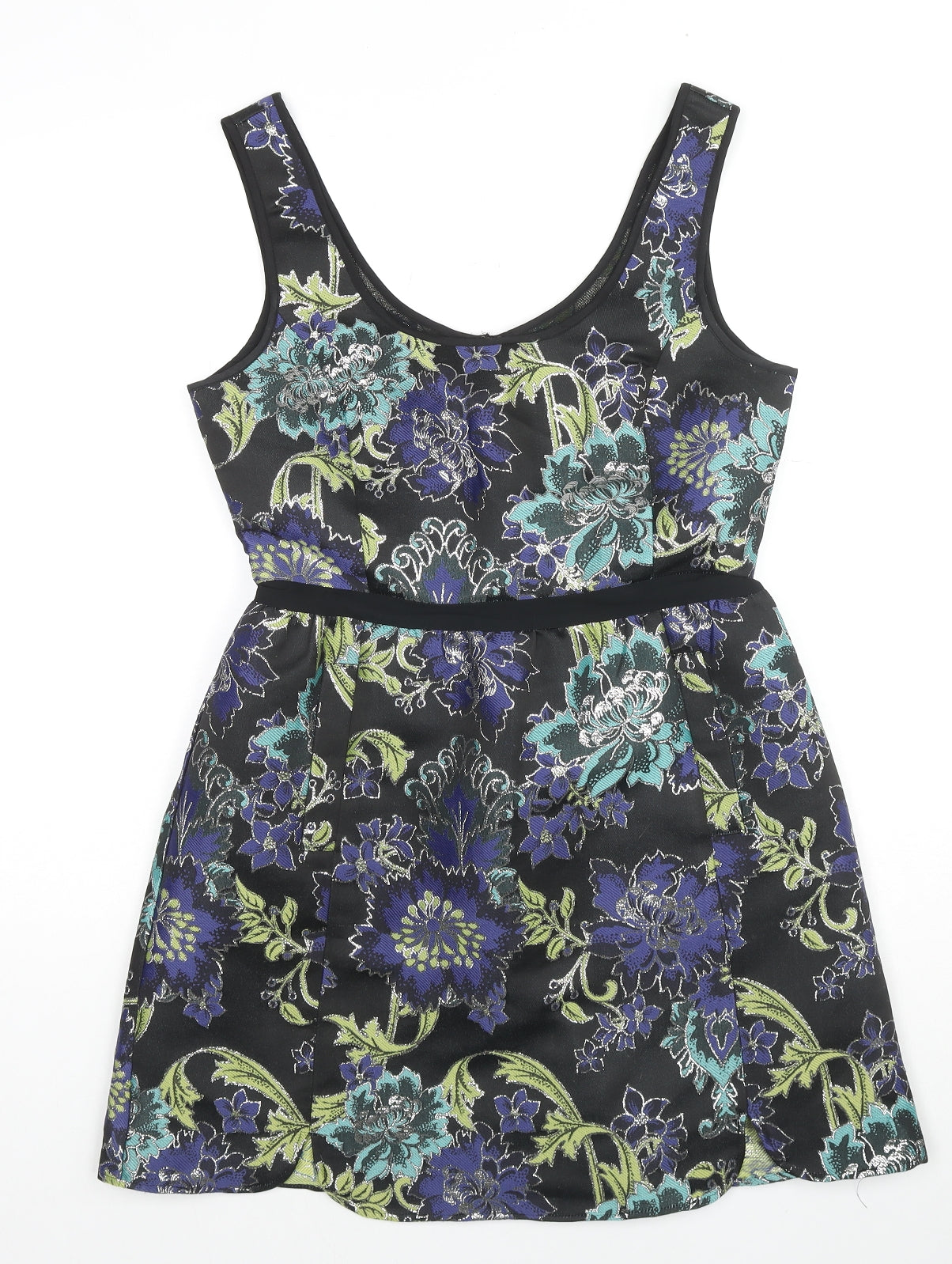 Monsoon Womens Multicoloured Floral Polyester A-Line Size 10 Round Neck Zip