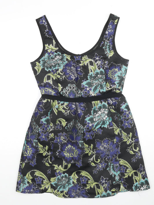 Monsoon Womens Multicoloured Floral Polyester A-Line Size 10 Round Neck Zip