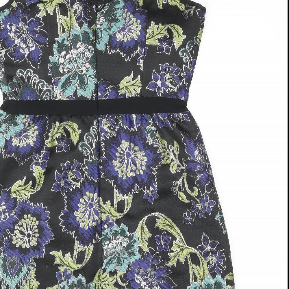 Monsoon Womens Multicoloured Floral Polyester A-Line Size 10 Round Neck Zip