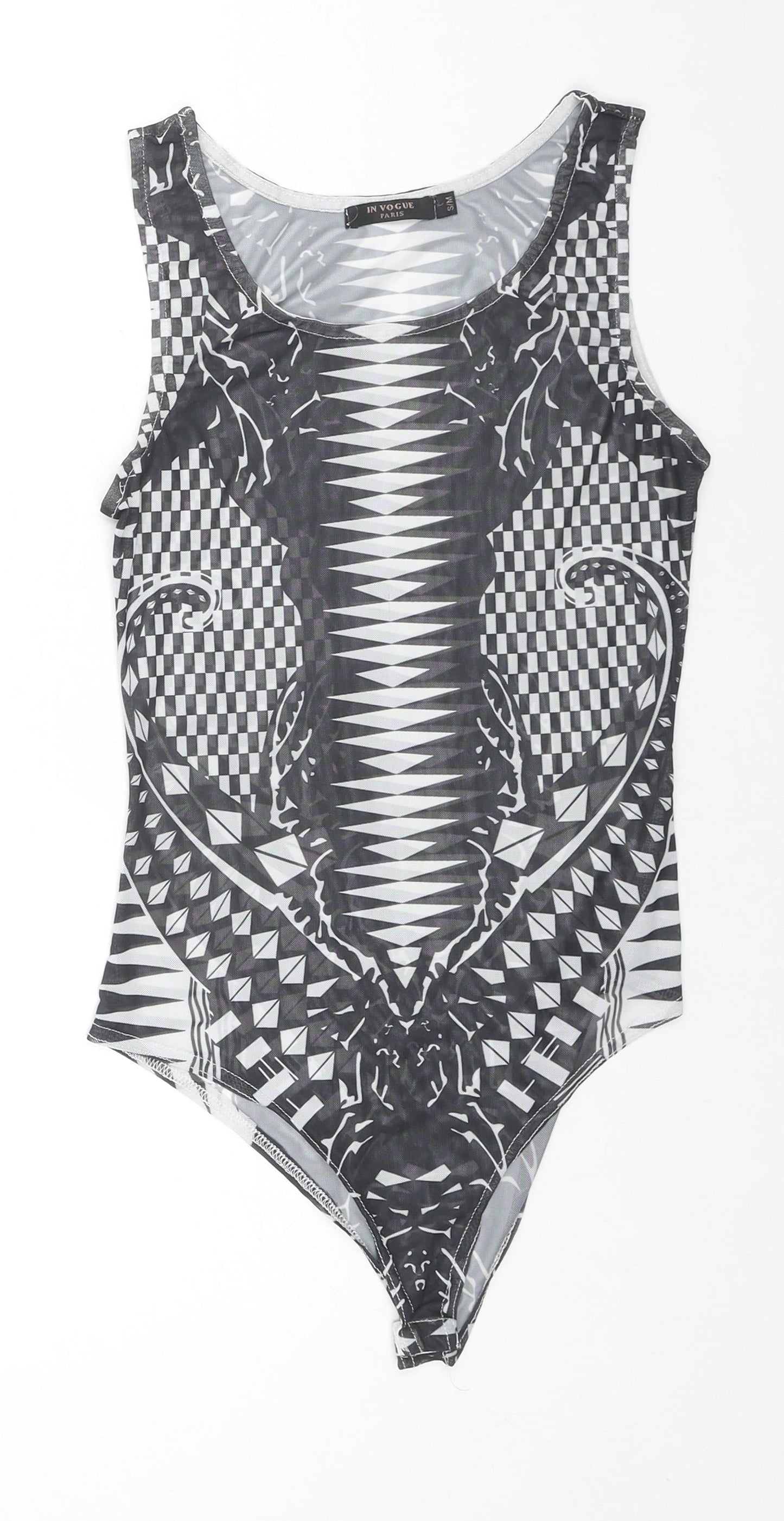 In Vogue Paris Womens Black Geometric Polyester Bodysuit One-Piece Size S Snap - Size S/M