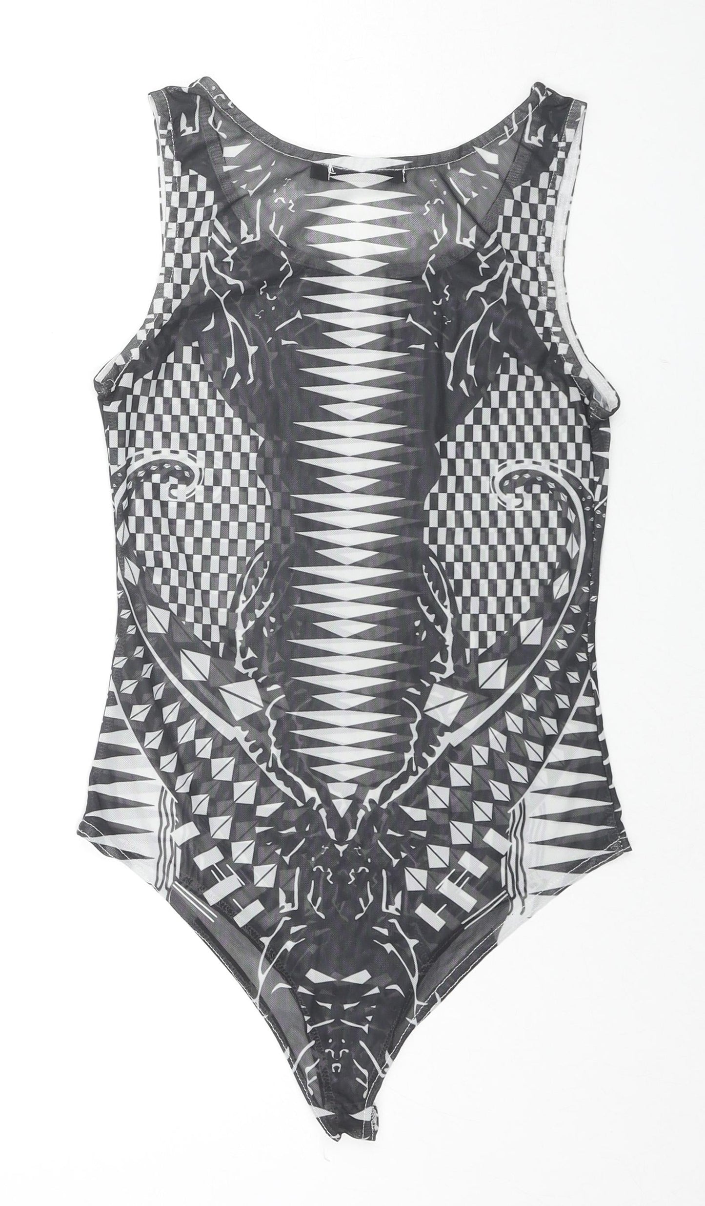 In Vogue Paris Womens Black Geometric Polyester Bodysuit One-Piece Size S Snap - Size S/M