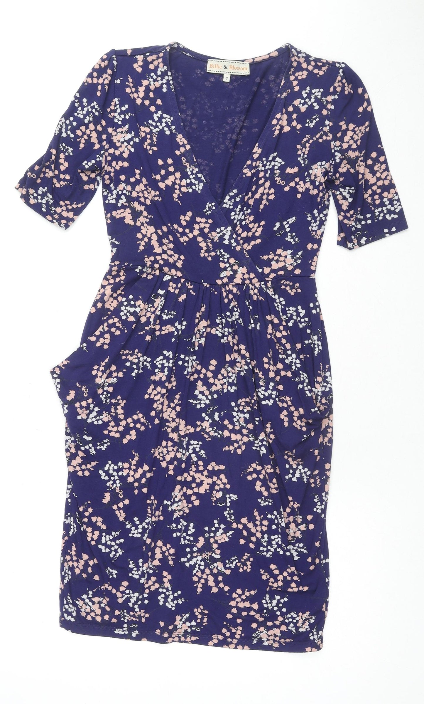 Billie & Blossom Womens Blue Floral Viscose A-Line Size 8 V-Neck Pullover