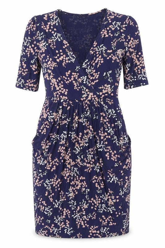 Billie & Blossom Womens Blue Floral Viscose A-Line Size 8 V-Neck Pullover