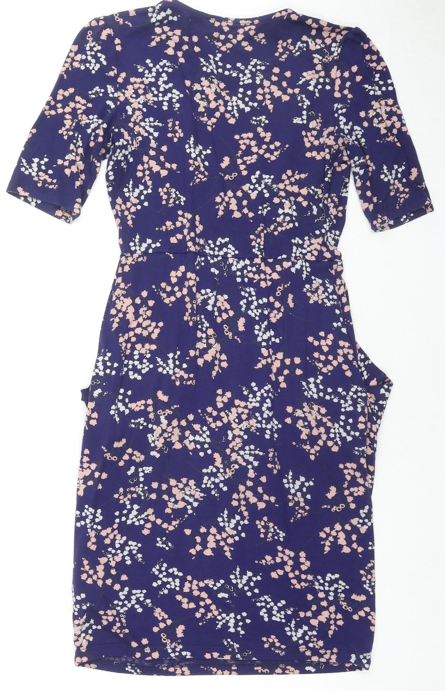 Billie & Blossom Womens Blue Floral Viscose A-Line Size 8 V-Neck Pullover