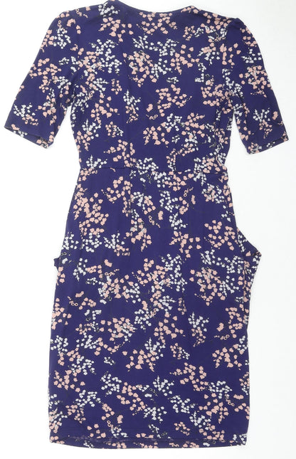 Billie & Blossom Womens Blue Floral Viscose A-Line Size 8 V-Neck Pullover