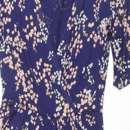 Billie & Blossom Womens Blue Floral Viscose A-Line Size 8 V-Neck Pullover