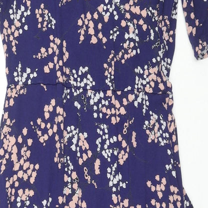 Billie & Blossom Womens Blue Floral Viscose A-Line Size 8 V-Neck Pullover