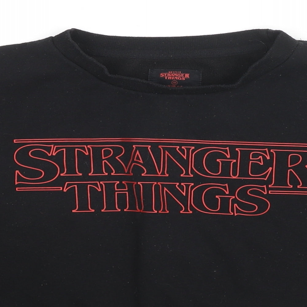 Stranger Things Womens Black Cotton Pullover Sweatshirt Size 6 Pullover - Size 6-8
