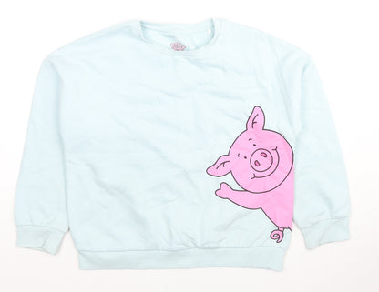 Marks and Spencer Girls Blue Cotton Pullover Sweatshirt Size 10-11 Years Pullover - Percy Pig