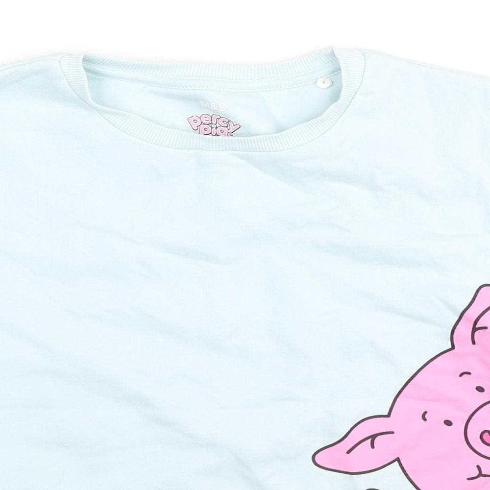Marks and Spencer Girls Blue Cotton Pullover Sweatshirt Size 10-11 Years Pullover - Percy Pig
