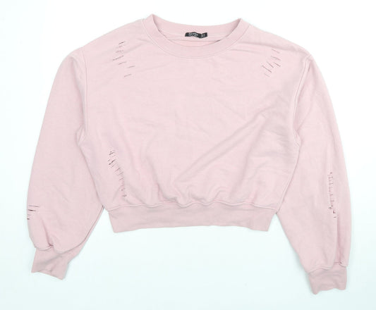 Bershka Womens Pink Cotton Pullover Sweatshirt Size M Pullover - Fashion Cuts