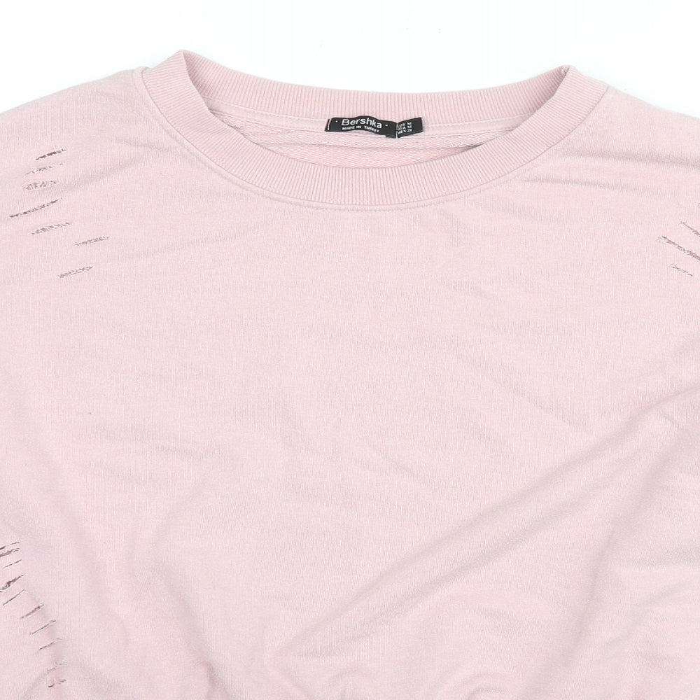 Bershka Womens Pink Cotton Pullover Sweatshirt Size M Pullover - Fashion Cuts