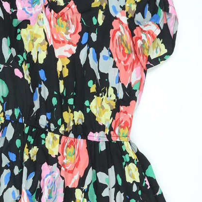 Louche Womens Black Floral Polyester A-Line Size 8 V-Neck Pullover