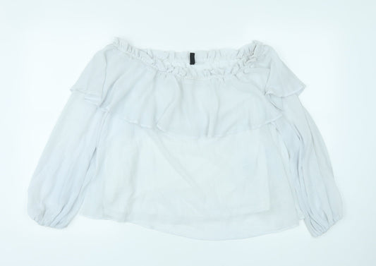 Divided by H&M Womens White Polyester Basic Blouse Size 14 Off the Shoulder