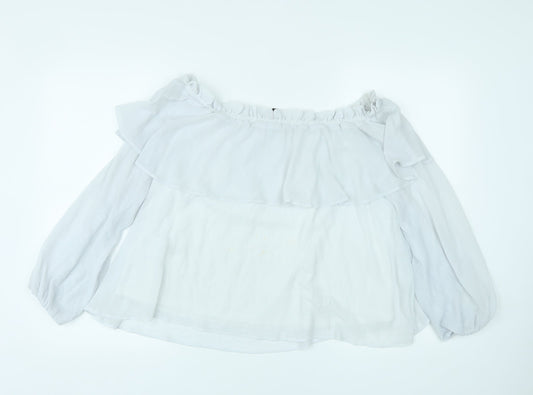 Divided by H&M Womens White Polyester Basic Blouse Size 14 Off the Shoulder