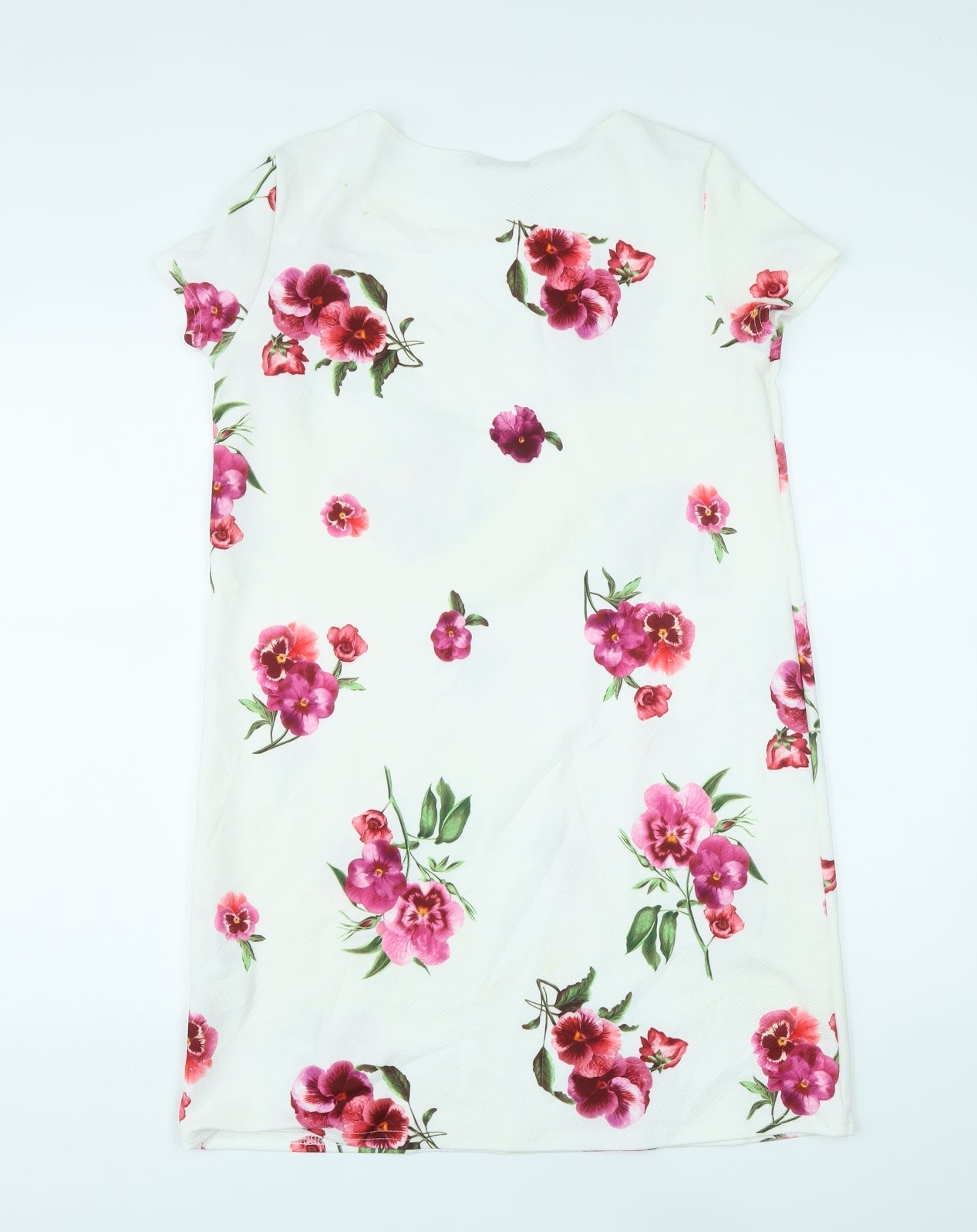 Boohoo Womens White Floral Polyester T-Shirt Dress Size 10 Round Neck