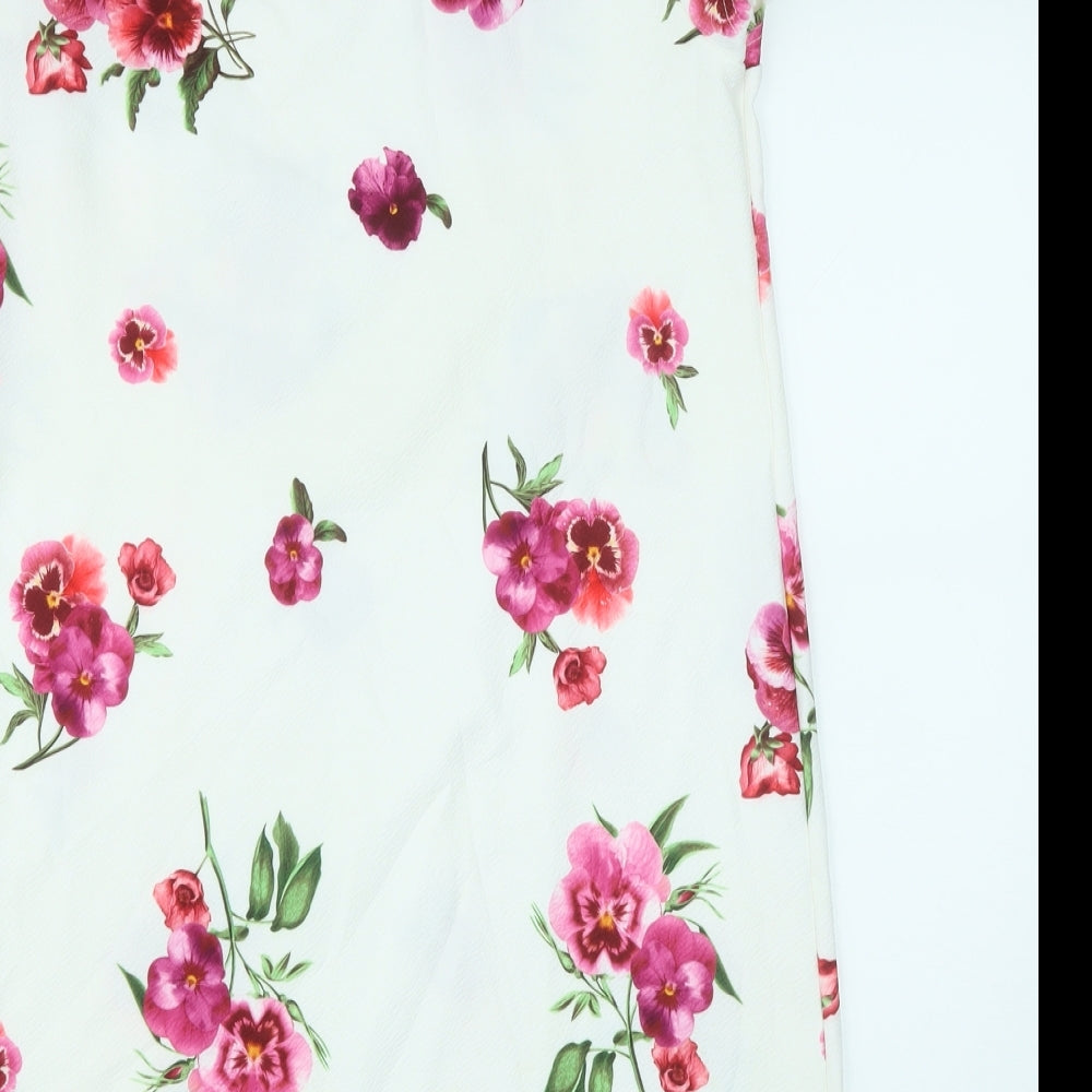 Boohoo Womens White Floral Polyester T-Shirt Dress Size 10 Round Neck