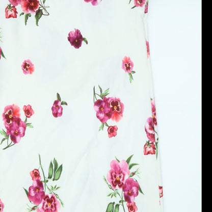 Boohoo Womens White Floral Polyester T-Shirt Dress Size 10 Round Neck