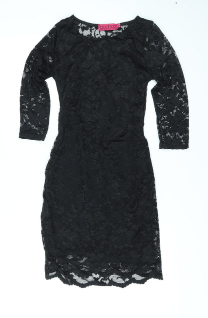 Boohoo Womens Black Floral Nylon Bodycon Size 8 Round Neck Pullover - Backless, Lace